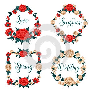 Flowers Set. Floral Frames. Red Roses. White Roses